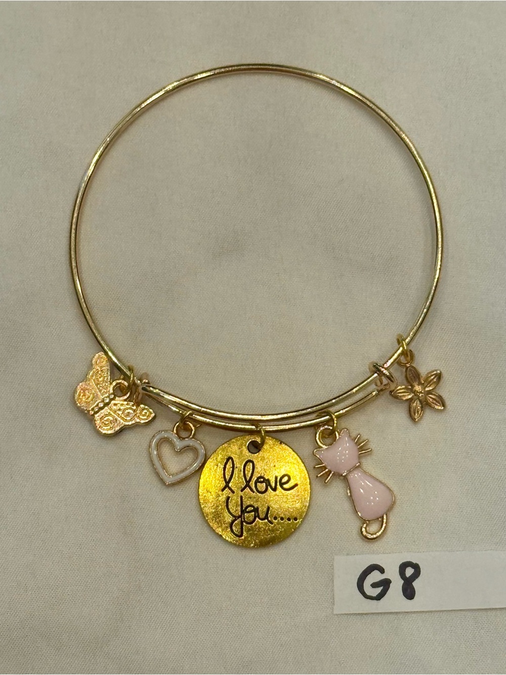G8 Pink Cat Heart Love Charm Bangle Bracelet